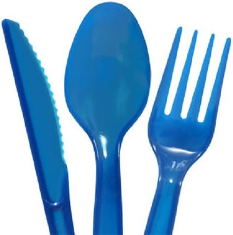 Blue Plastic Cutlery Set Fork Spoon Knives - 48pc Set...