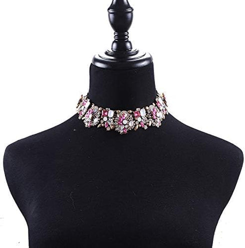 Retro Chunky Rhinestone Necklace Crystal Bib Necklace for Women Costume Jewelry for Bride Wedding Gemstone Choker Necklace...