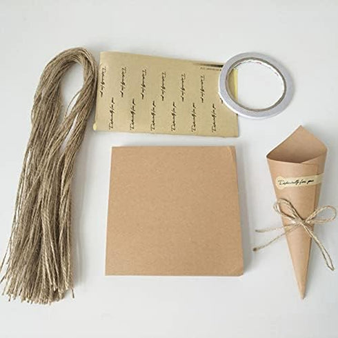 50Pcs Kraft Paper Cones Bouquet Wrapping Paper Cones Wedding Confetti Candy Gift Flower Paper Cones Holder with Hemp Ropes for DIY Wedding Table D...