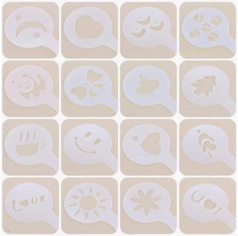 16Pcs Plastic Coffee Stencils Various Patterns Art DIY Mold Tools for Cappuccino Chocolate Latte Barista Template...