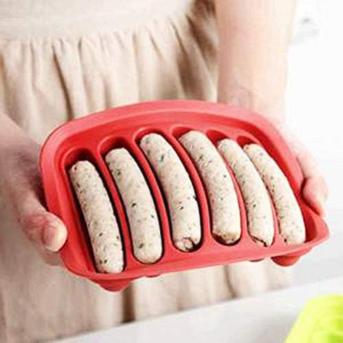 Non-Stick Silicone Sausage Mold for Homemade DIY Hot Dogs,Hot Dog Steamer,BPA Free, Hot Dog Mold for Oven and Microwave (Red, 6-Cavity) for Ice Cu...