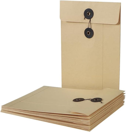 10 Pcs Vintage Kraft Paper File Folder Thickened A5 Filing Envelope Project Photo Pockets Reusable Document Wallet Bag with String Tie Closure for...