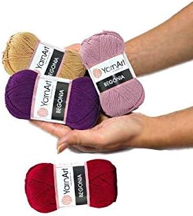 Yarn Art Begonia 100% Mercerized Cotton, Lot of 5 Skein (Pack),Total 8.8 Oz. Each 1.76 Oz (50g) / 185 Yrds (169m), Fine Sport:2 (0077)...