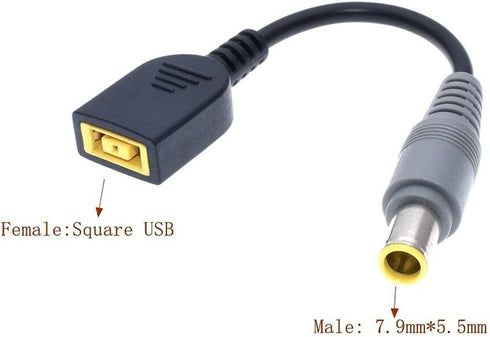 JMT DC 7.9 x 5.5mm Round Jack to Square USB Plug Converter Laptop Power Adapter Connector Cable Compatible for Lenovo ThinkPad IBM Charger (15cm,7...