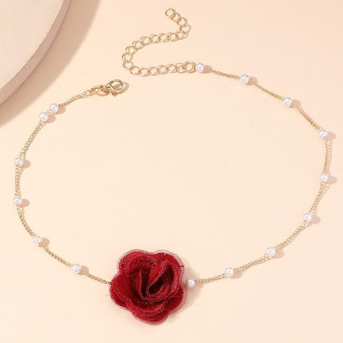 Vintage Flower Choker Necklace with Baroque Pearl Handmade Rose Floral Sexy Plated Collar Neck Chain Bridal Party Neck Jewelry for Women...