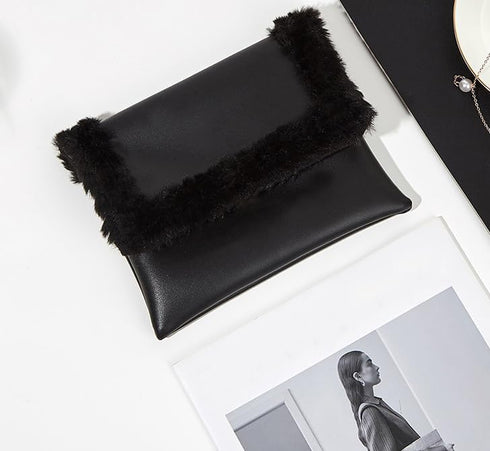 Envelope Clutch Bag, Elegant Party Handbag for Women, Faux Leather Evening Bag, Black...