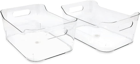 Isaac Jacobs 2-Pack Small Clear Storage Bins (9.4” x 6.7” x 4.1”) w/Handles, Plastic Box Set, Home, Office, Fridge, Freezer, Kitchen, Pantry Organ...