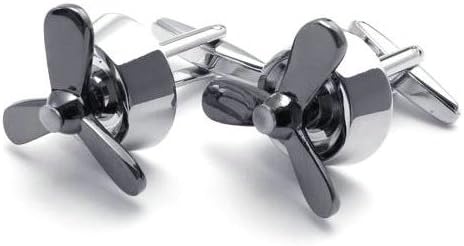 Plane Airplane Aircraft Propeller Mens Shirts Cufflinks Wedding, Black Silver, 1 Pair Set...