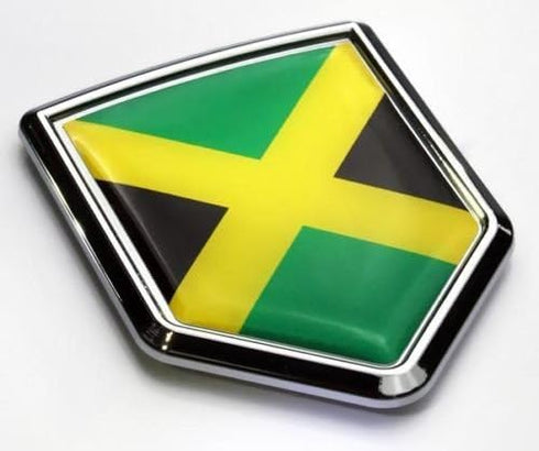 CBSHD103 Jamaica Flag Jamaican Emblem Shield Shape Chrome Car Decal Sticker...