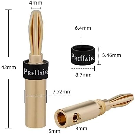 Preffair 8 Pcs HiFi Audio Locking Banana Plugs for Speaker Cable Audiophile 24K Gold Plated Double Screw Loudspeaker Bi-Wire Connector Terminal wi...