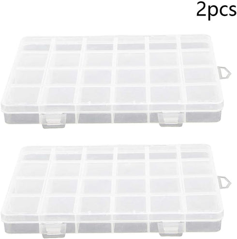 2PCS Clear Plastic Organizer Box, Component Storage Box,24 Fixed Grids Storage Container Jewelry Box for Beads Art DIY Crafts Jewelry Fishing Tack...