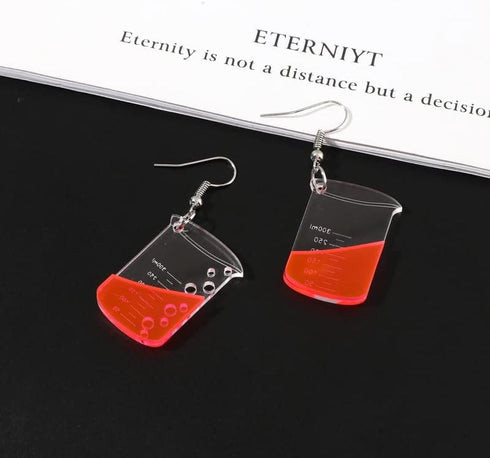 Funny Beaker Dangle Earrings - Acrylic Measuring Cup Potion Bottle Charms Drop Earrings for Halloween Mad Scientist Costume Jewelry...