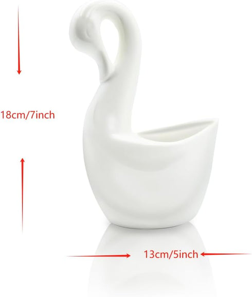 Swan Ceramic Utensil Holder, 1pce Kitchen Utensil Holder White Ceramic Makeup Storage Organizer Desk Pencil Holder Standing Makeup Brush Holder Sw...