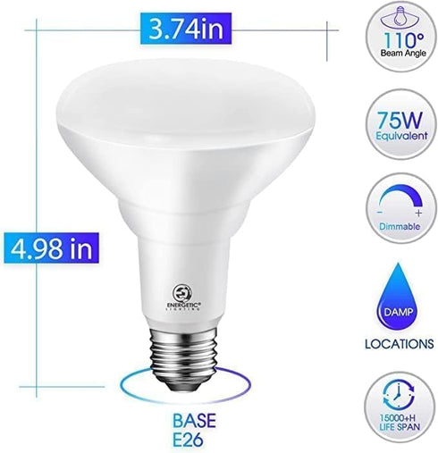 Energetic 2 Pack 75W BR30 LED Recessed Light Bulb, Dimmable, 900 Lumens, Daylight 5000K, E26 Base, Indoor LED Flood Light Bulb for 5/6 Inches Cans...