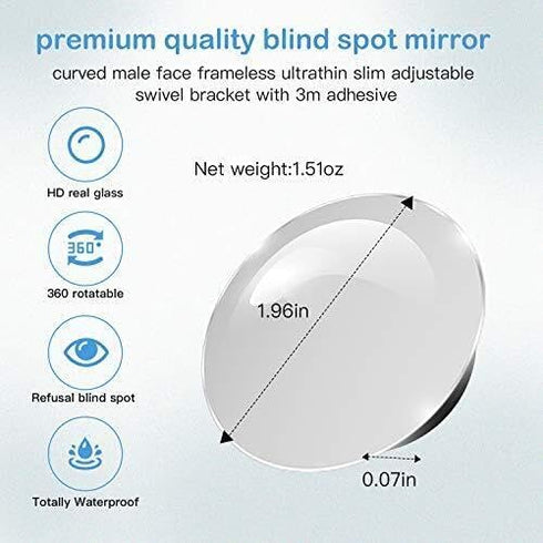Blind Spot Mirror, 2" Round HD Glass Frameless Convex Rear View Mirrors Exterior Accessories with Wide Angle Adjustable Stick for Car SUV and Truc...