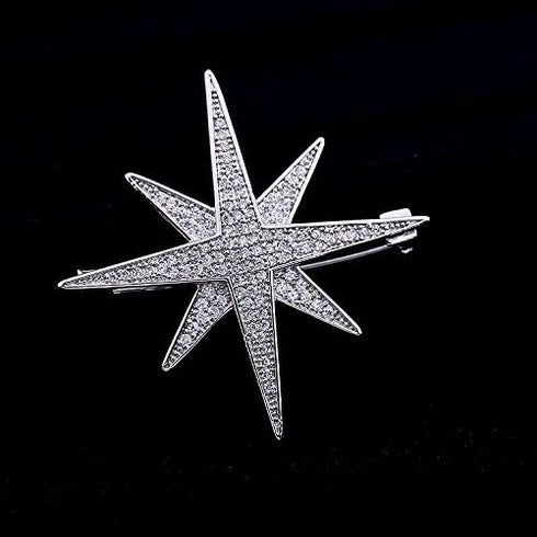 Victorian Style Full Micro Pave Double Layered 8 Pointed Burst Star Brooches Pins Celestial Jewelry...