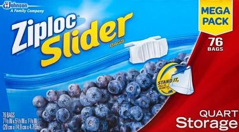 Ziploc Quart Food Storage Slider Bags, Power Shield Technology for More Durability, 76 Count...