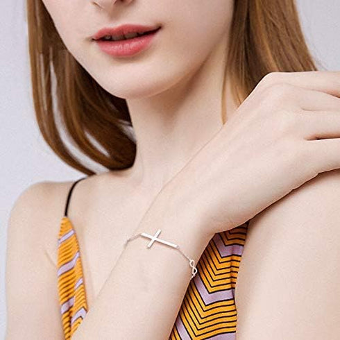 EVER FAITH Cross Bracelet 925 Sterling Silver Religious Classic Heart Infinity Charm Bracelets Adjustable Chain Birthday/Mothers Day/Valentines/Ch...