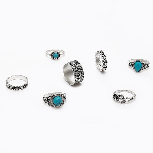 Bohemian Turquoise Ring for Women Western Rings Jewelry Stackable Knuckle Ring Set Vintage Rose Leaf Ring Set for Women Gifts...