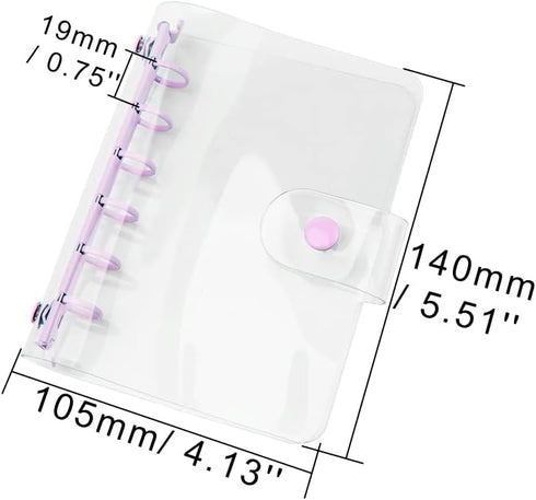 A7 Binder Cover Clear Purple A7 Binder Wallets 6 Ring Planner Binders Pockets Size Budget Binder Cover with Snap Button Closure for Loose-Leaf Fol...