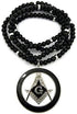 MENS FREEMASON MASONIC COMPASS PENDANT WITH 6mm/30 WOODEN BEAD NECKLACE...
