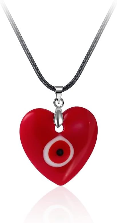 COLORFUL BLING Blue Turkish Glass Evil Eye Pendant Necklace Set Glass Leather Rope Hamsa Hand for Women Men Lucky Protection Wealth Amulet Jewelry...