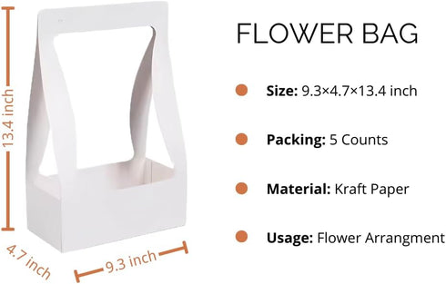 BBJ Craft Paper Gift Bags for Flower Bouquet Florist Bouquet Packaging Bag with Handle, 5 Pcs (White)...