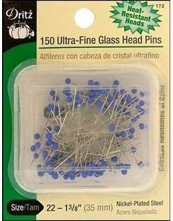 Dritz 172 Glass Head Pins, Ultra Fine, 1-3/8-Inch (150-Count) , Blue...