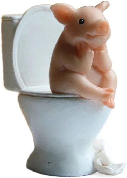 Pig Sit on Toilet Figurines Miniature Fairy Garden Decor Everyday Collection Desktop Decoration...