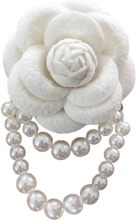 Fabric Camellia Flower Brooch Pins Pearl Tassel Corsage Shirt Collar Clothing Accessories Party Wedding Gifts Jewelry Brooches for Women...