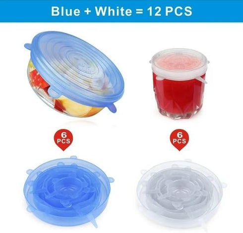 Silicone Stretch Lids, 12 Pack of Silicone Food Covers, BPA Free and Expandable to Fit Various Shape of Containers, Dishes, Bowls, Safe in Dishwas...