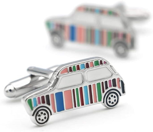 Men's Fashion Cufflinks Muti-color Stripes Mini Car Design Quality Brass Material Cuff Links with Gift Box...