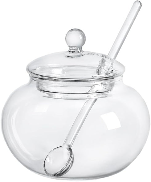 123Arts Clear Glass Sugar Bowl With Lid and Sugar Serving Spoon,8 ounces...