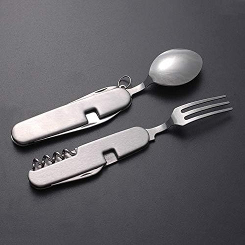 Multifunctional 6-in-1 fork and spoon corkscrew combination/outdoor camping fork/spoon/table knife Military package for hiking, survival and campi...