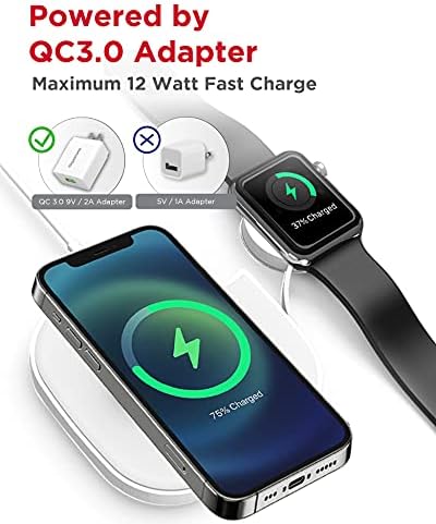 Gigastone 2 in 1 Qi Dual Wireless Charging Pad 10W Max Compatible with iPhone 15/14/13/12/11/XR/XS/X/8, Apple Watch 9/8/7/6/SE/5/4/3/2/1, Airpods ...