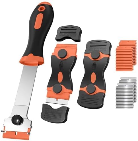 3 Pack Razor Blade Scraper, Plastic Razor Blade Scraper, Scraper Tool with Extra 30 Plastic Razor Blades and 30 Metal Blades, Razor Scraper for Gu...