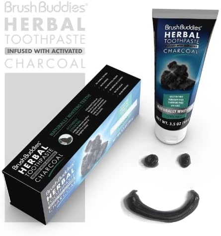 Brush Buddies Herbal Toothpaste with Activated Charcoal, 3.5 oz | Whitening Toothpaste | Charcoal Toothpaste | Fluoride Free Toothpaste (Pack of 2...