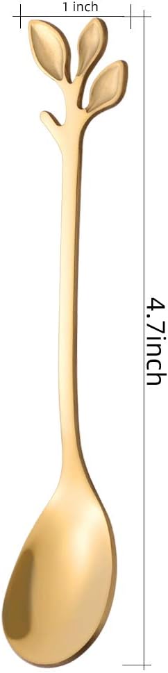 AnSaw 20-Pieces 4.7-Inch Small Coffee Spoons With Leaf Handle(Gold)...