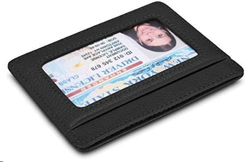womens Credit Holder Genuine Leather Slim Minimalist Card Case Wallet, Black With Id Window, Classic US...
