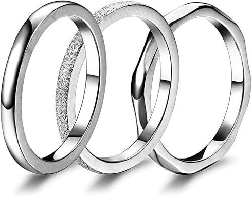 3Pcs 2mm Eternity Stackable Stainless Steel Band Ring for Girls Statement Wedding Ring For Women Shiny And Hammered Resin Rings Rose Gold...