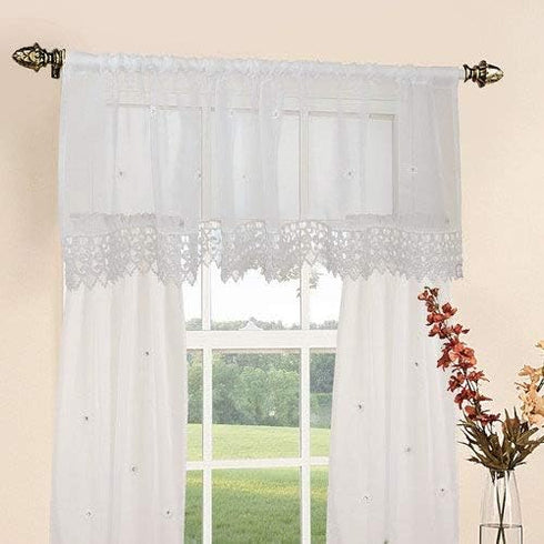 Violet Linen Daisy Design Sheer 3pc Kitchen Curtain Set (18 * 60" Valance + 2pcs 30 * 36" Tiers)...