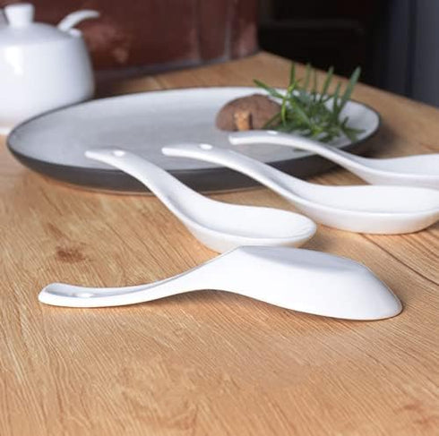 10 Pack White Ceramic Soup Spoons,Wonton Soup Spoons,Asian Soup Spoon Set,5"Kid Spoons,Tasting Spoon,Side Dishes,Table Spoons,Small Appetizer Spoo...