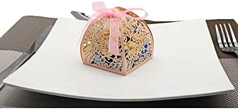 KPOSIYA Pack of 100 Laser Cut Rose Candy Boxes, Favor Boxes 2.5"x 2.5"x 3.1", Gift Boxes Bridal Shower Anniverary Birthday Party Wedding Favor (10...