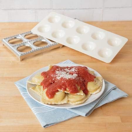Ravioli Mold with Extra Large 2 1/2 Inch Squares- Authentic Ravioli Tray and Press, Makes 10 Italian Raviolis at a Time, Easy to Use Pasta Maker K...