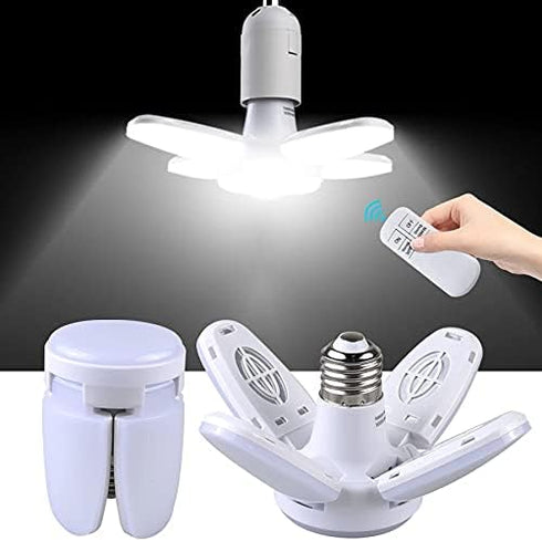 E27 LED Bulb Fan Blade Timing Lamp AC85-265V 28W Foldable Led Light Bulb Lampada for Home Ceiling Light with Remote Controller (Only Fan Bulb)...