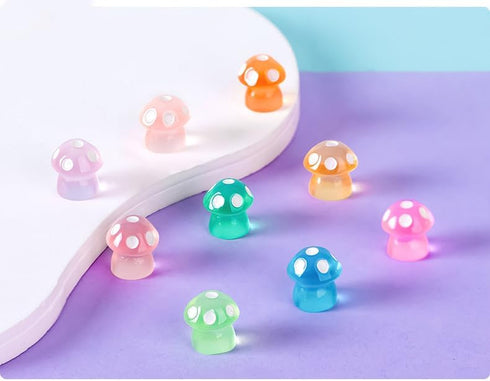 100PCS Luminous Micro Landscape Mushroom Mini Resin Mushroom Figurines Miniature Mushroom for DIY Fairy Garden Miniature Moss Landscape...