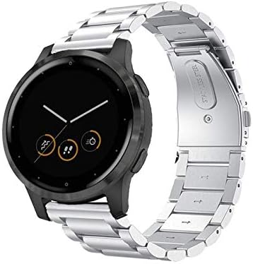 Compatible for Garmin Vivoactive 4S Band, 18mm Silicone+Leather+Stainless Steel Band for Garmin Vivomove 3S 39mm, Fossil Women's Gen 5E 42mm/Sport...