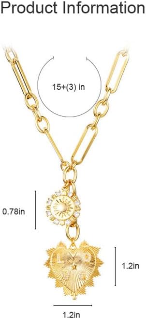 Heart Necklaces for Women, 18K Gold plated Sun Pendant Necklace Chunky Gold Heart Chain Aesthetic Jewelry Accessories...