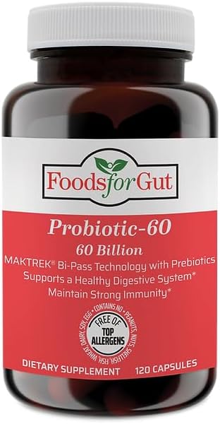 Probiotic Capsules 60 Billion Cfu's | MAKTrek Bipass Technology | Digestive & Immune Support 120 Capsules...