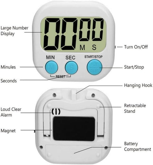 LCD Digital Kitchen Cooking Timer Count Down Up Clock Loud Alarm,Backing Stand Cooking Timers for Baking, Small Classroom Timer for Study...